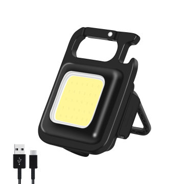 Outdoor USB Type C Rechargeable Mini LED Keychain Light With Bottle Opener Magnet Base COB Working Light For Car Repair